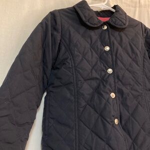 Lands End Girls Reversible Jacket Navy & Pink Quilted Fleece XS EUC